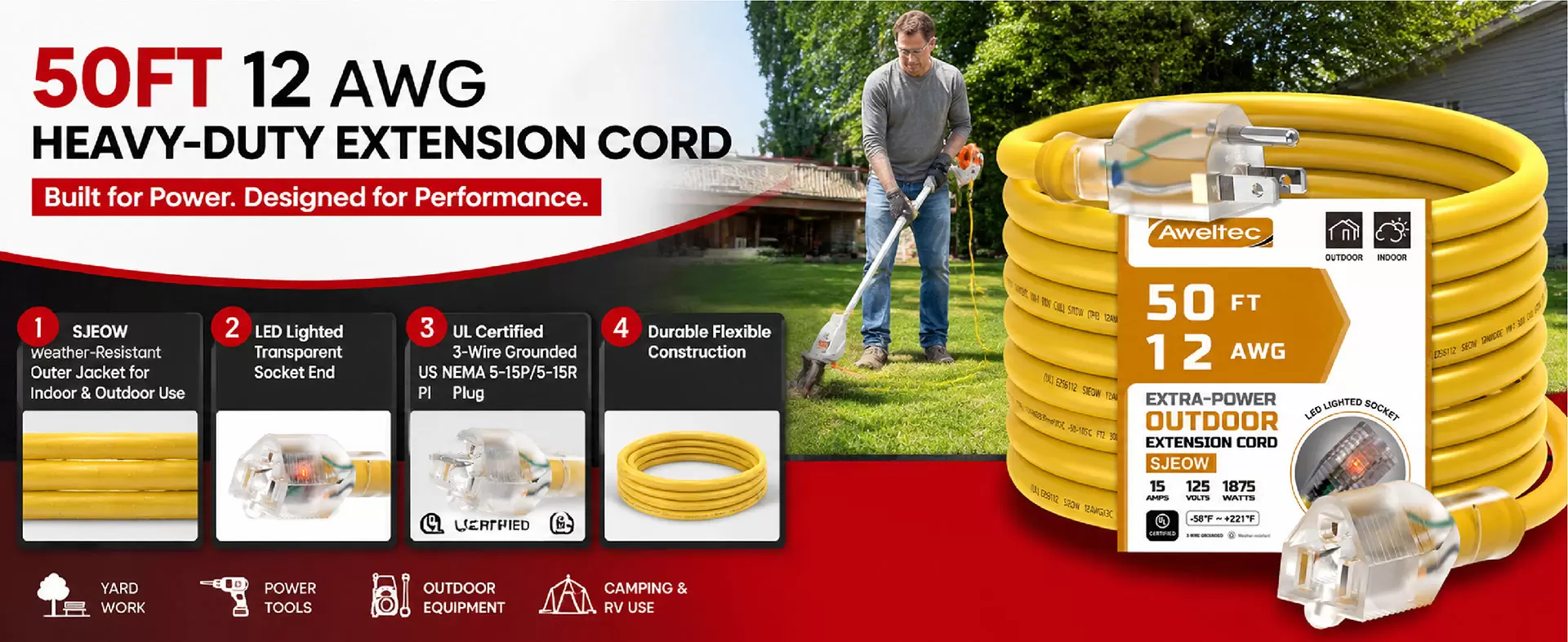 Aweltec 50 FT 12 AWG Удлинитель для наружного применения Aweltec 50 FT 12 AWG Удлинитель для наружного применения