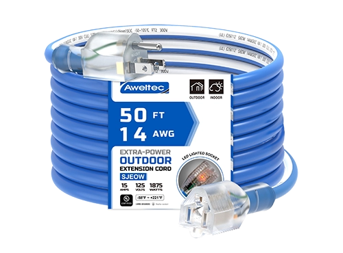 Aweltec 50 FT 14/3 SJEOOW Удлинитель для наружного применения, 15 А, 1875 Вт, с подсветкой